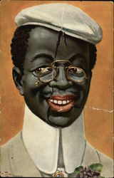 Black Man with Wire-Framed Glasses, Tall White Collar and Cap Postcard