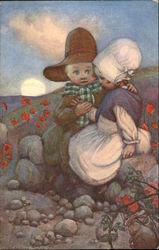 Boy and Girl in Poppy Fields Postcard