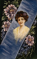 Portrait of Woman in Yellow Woven Silk Postcard Postcard