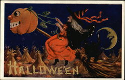 Halloween Witch on Broom Postcard