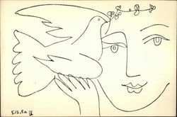 Pen and Ink Sketch of Woman Holding Dove with Olive Branch Art Postcard Postcard