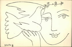 Pen and Ink Sketch of Woman Holding Dove with Olive Branch Postcard