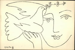 Pen and Ink of Woman Holding Dove with Olive Branch Art Postcard Postcard