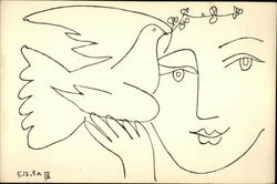 Pen and Ink of Woman Holding Dove with Olive Branch Postcard
