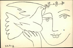 Picasso Lady Holding Dove with Olive Branch Art Postcard Postcard