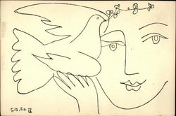 Pen and Ink Sketch of Woman Holding Dove with Olive Branch Postcard