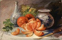 Still Life of Vase, Urn and Oranges Postcard
