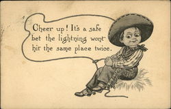 Cheer up! It's a Safe Bet the Lightning Won't Hit the Same Place Twice Cowboy Kids Postcard Postcard