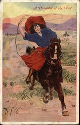 "A Daughter of the West" - Cowgirl with Lasso on Horseback Postcard