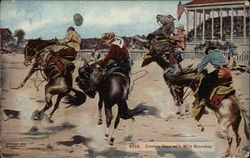 Cowboy Race with Wild Broncos Rodeos Postcard Postcard