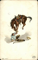 "Thrown" Bronco Rider After Fall Postcard