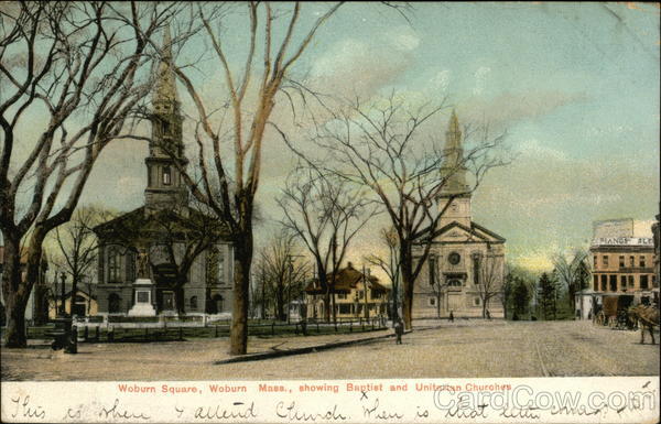 Woburn Square showing Baptist and Unitarian Churches Massachusetts