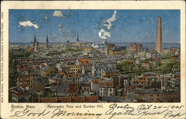 Panoramic View and Bunker Hill Boston Massachusetts