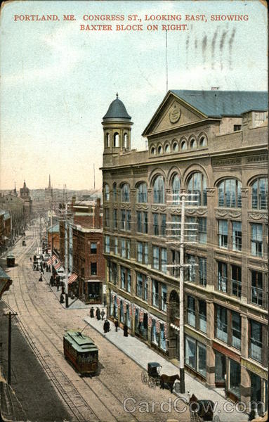 Congress Street, Looking East showing Baxter Block Portland Maine