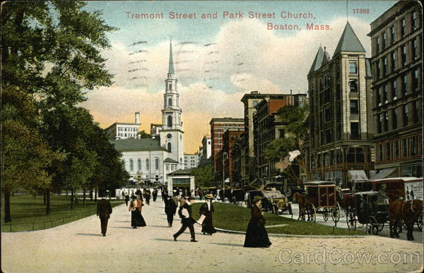 View of Tremont Street and Park Street Church Boston Massachusetts