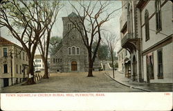 Town Square, 1st Church Burial Hill Plymouth, MA Postcard Postcard