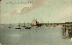 Pier & Beach Hyannis Port, MA Postcard Postcard
