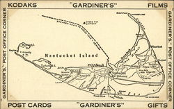 Map of Nantucket Island - Gardiner's Post Office Corner Massachusetts Postcard Postcard