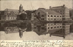 Armory and Catholic Church Postcard