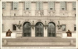 Boston Public Library - Entrance Arches Massachusetts Postcard Postcard