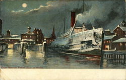 East Boston Ferry Slip at Night Massachusetts Postcard Postcard