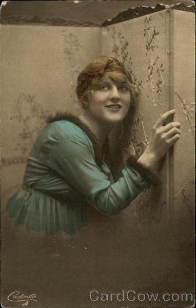 Woman in Green Dress with Fir Trim Women