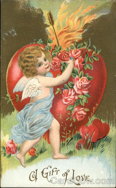 A Gift of Love with Cupid, Flaming Arrow and Heart