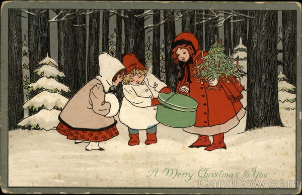 A Merry Christmas to You with Children in the Snow