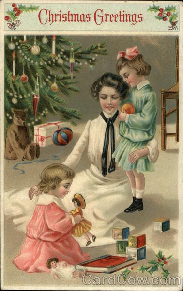 Christmas Greetings with Mother and Children by the Tree