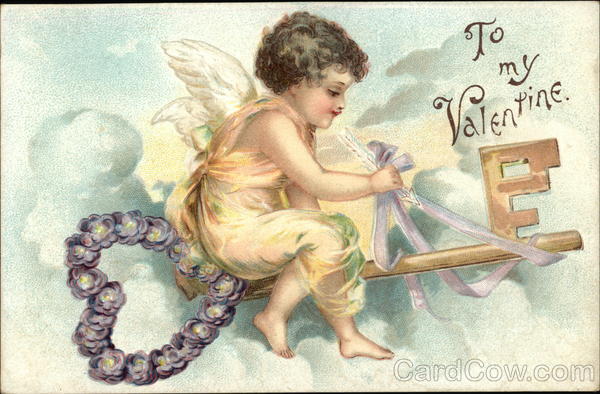To My Valentine - Cherub with Heart Key Cupid