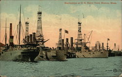 Battleships in U.S. Navy Yard Postcard