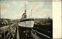 Cruiser "Maryland" in Dry Dock Charlestown, MA Postcard Postcard