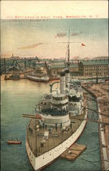 Battleship in Navy Yard Postcard
