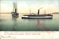 Steamer Flyer Seattle & Tacoma Excursion Boat, Record of 87000 Miles Per Year Postcard
