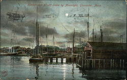 Harbor and Wharf Scene by Moonlight Gloucester, MA Postcard Postcard