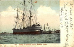 Sailing Ship Coming Up Boston Harbor Postcard