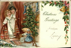 Christmas Greetings with Children and Christmas Tree Postcard
