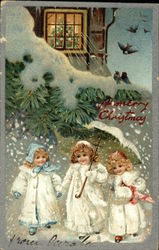 A Merry Christmas Children and snow Postcard