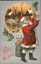 A Merry Christmas with Santa and Toy Bag Postcard