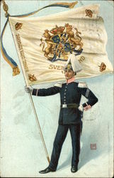 Soldier Holding Swedish Military Flag Postcard