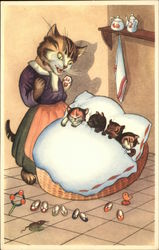 Mamma Cat singing a Lullaby to her Kittens Postcard