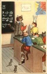 Cats Dressed in Clothing in School Room Postcard