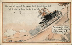 Couple Driving Ford Auto Up Hill Postcard