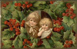 Children with Holly and Berries Postcard