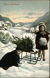 Christmas Greetings from children playing in Snow! Postcard