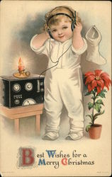 Best Wishes for a Merry Christmas with Child and Ham Radio Postcard