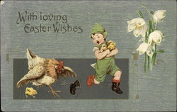 With Loving Easter Wishes - Hen Chasing Young Boy With Loving Easter Wishes - Hen Chasing Young Boy