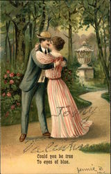 Couple Kissing in Park with Poem Postcard