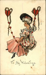 To My Valentine with Woman Swinging on Hearts To My Valentine with Woman Swinging on Hearts