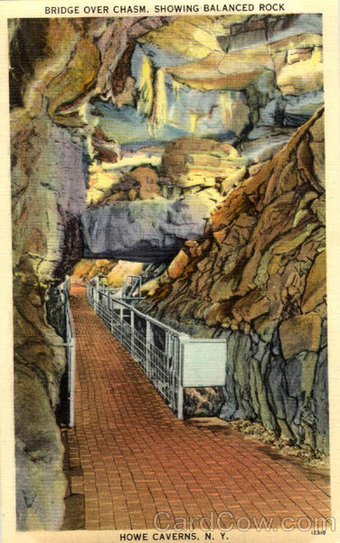 Bridge Over Chasm. Showing Balanced Rock Howe Caverns New York